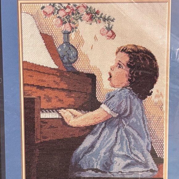 Bucilla Cross Stitch Kit Harmony Sweet Child Piano 11" X 14" Bessie Pease Gutman - Picture 2 of 6